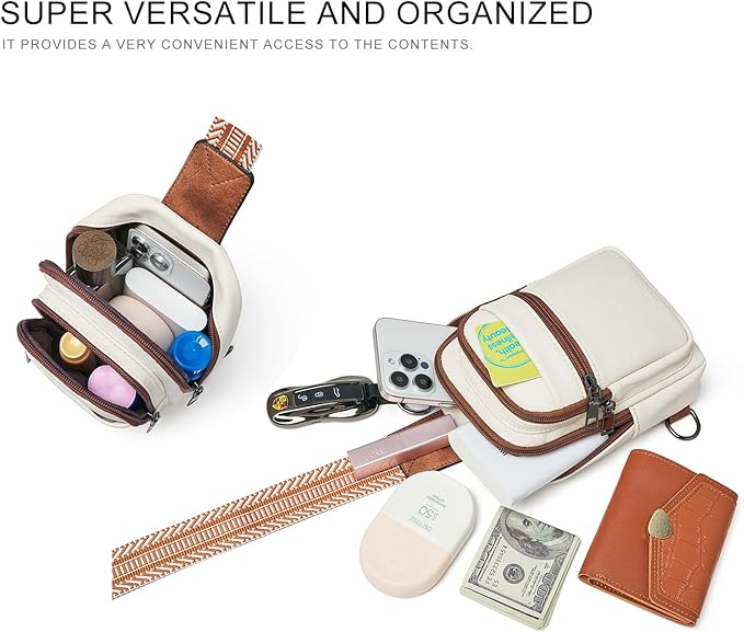 3L SMALL Sling Bag Fanny Packs For Women Men Mini Crossbody Chest Belt Travel Bag Purse Handbag Faux Leather Fashion Cute Beige