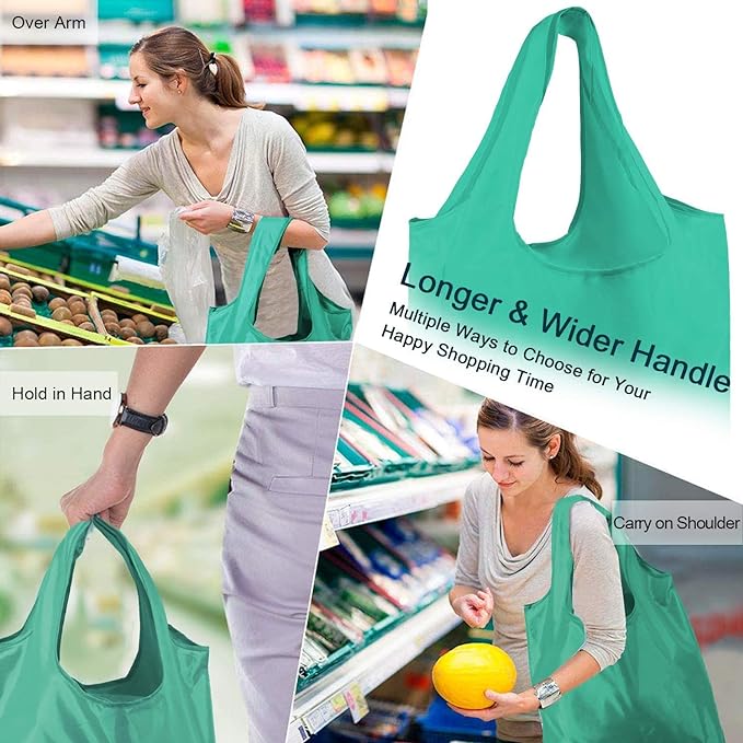 BeeGreen Groceries Reusable Bags for Shopping Compact Cute Solid Color Cloth Grocery Totes Set of 12 Fold up Packable Recycling Shopper Baggies w Zipper Carry Pouch for Supermarket