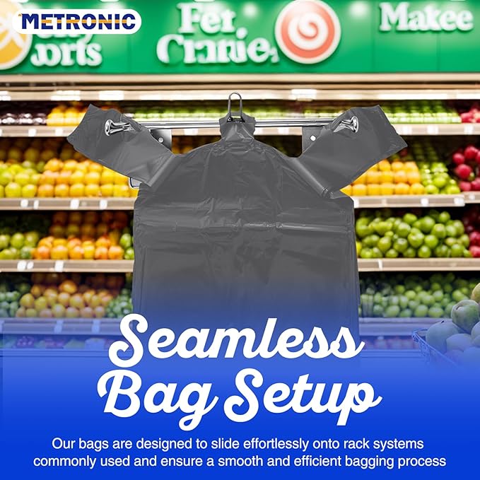METRONIC 500 Count Grey Plastic T-shirt Bags with Handle, 12" x 6.5" x 22" Plastic Carry Bags for Retail, Supermarket, Grocery Shopping Bag for Packaging, Takeout, Convenience Stores, in Bulk