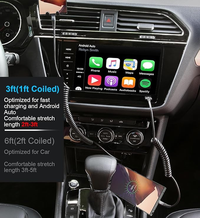 2Pack Coiled USB C to USB C Charger Cable for Car, Type C Fast Charging USBC Charger Cord Compatible with 17/1615/15 Plus/15 Pro/15 Pro Max/Samsung Galaxy S23