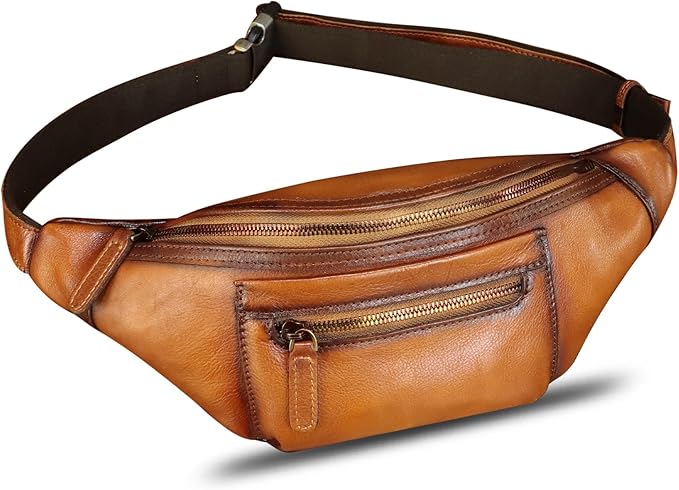Genuine Leather Fanny Pack for Men and Women Vintage Handmade Leather Waist Bag Sling Bag Sling Backpack Purse Hip Crossbody Bag (Brown)