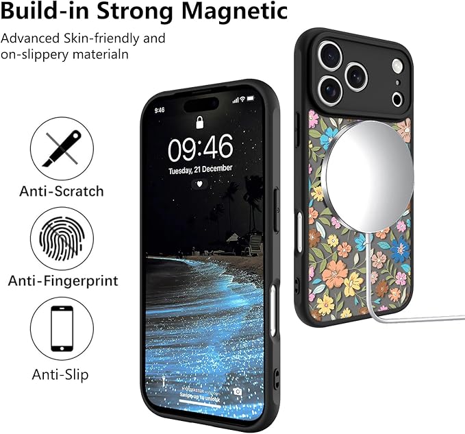 KANGHAR Case Compatible with iPhone 17 Pro Max Flower Pattern [Compatible with Magsafe] Cute Colorful Blooming Florals Protective Magnetic Case for Girls Women 6.9"