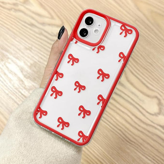 EYZUTAK Case for iPhone 11, Clear Cute Ribbon Bowknot Pattern Aesthetic Transparent Phone Case Raised Camera Protection Stylish Slim Soft Durable TPU Protective Cover for Women Girls - Red