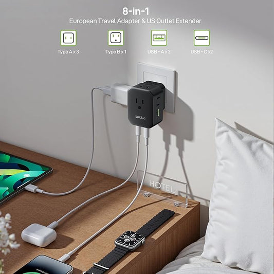 EPICKA Hybrid European Travel Plug Adapter, Foldable & Detachable Type C (EU) VisaPlug