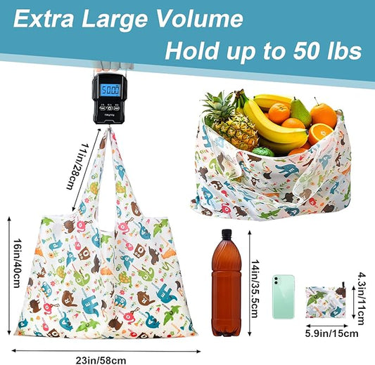 Extra Large 50Lbs Foldable Reusable Shopping Bags, 3 Pcs Reusable Grocery Bags with Handles Bulk, Market Tote Bags