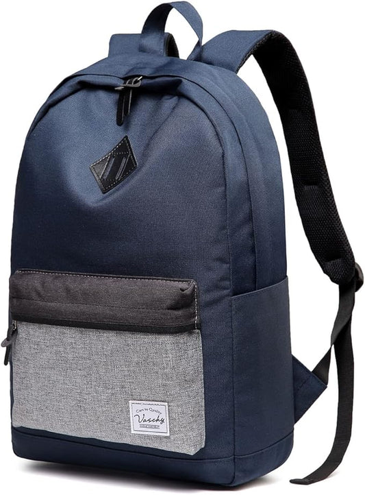 VASCHY Backpack for Men Women, Water-Resistant School Backpack Bookbag Schoolbag Casual Daypack Work Navy