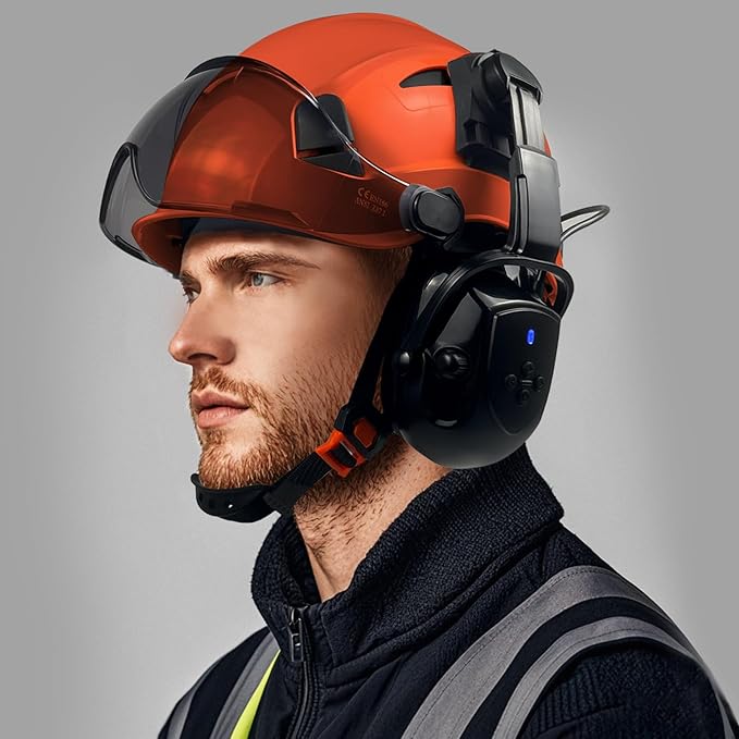 Hard Hats with Visor Bluetooth Ear Muffs Safety Helmet with Visors Mounted Safety Ear muff Hardhats Vented ANSI Z89.1 OSHA