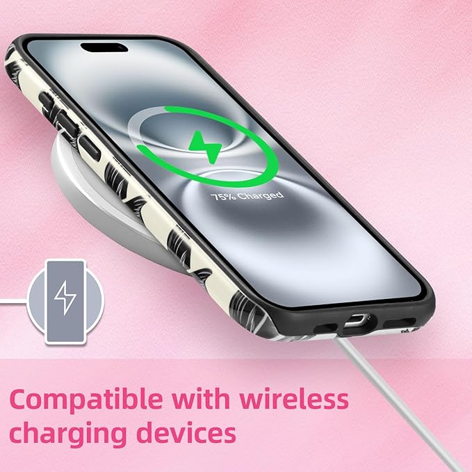 QLTYPRI Case for iPhone 16 Plus, Aesthetic Black Ribbon Bow Phone Case for Girls Women, Protective Hybrid 2-Layer Hard Shell Silicone Cover Durable Shockproof Phone Cover - Beige