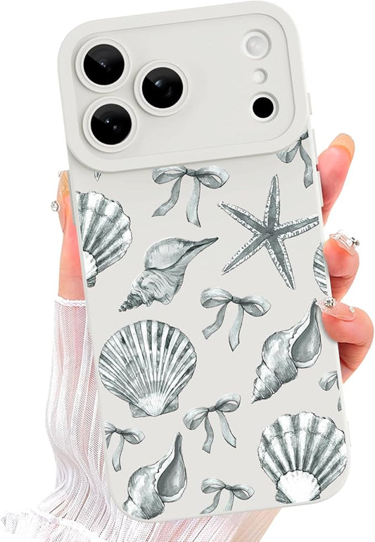 ZIYE Designed for Phone 17 Pro Case White Seashell Bow Pattern with Camera Protection,Soft TPU Silicone Rubber Protective Cover Cute Design Cases Compatible with Phone 17 Pro 6.3 Inch