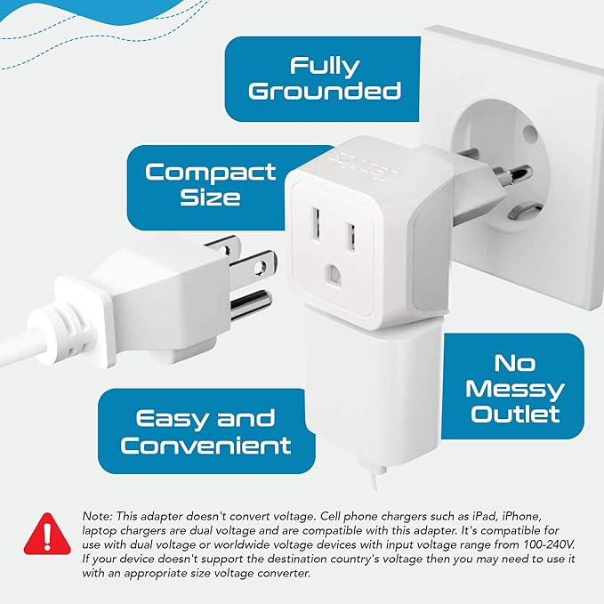 Ceptics Brazil Travel Adapter Plug with Dual Usa Input - Type N (3 Pack - Ultra Compact - Safe Grounded Perfect for Cell Phones, Laptops, Camera Chargers and More - Power Plug (CT-11C)