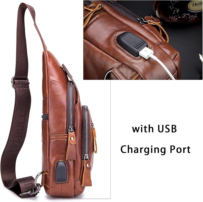 LUKZIJAES Genuine Leather Sling Bag for Men