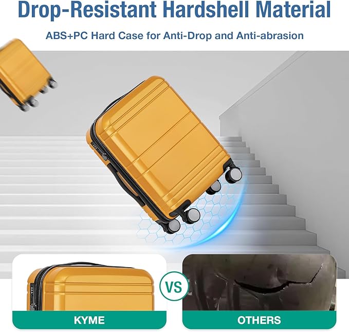 KYME Carry On Luggage 22x14x9 Airline Approved with TSA Lock Hard Shell Carry On Suitcase Lightweight Suitcases with Wheels Small Luggage for Men Women,Carry-On 20 Inch,Yellow