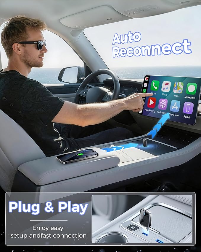 Wireless CarPlay Adapter 2025 Upgrade, Mini USB Design Converts Wired Car Play to Wireless, Plug and Play, Ultra-Low Latency Fast Stable Connection Compatible with iPhone 6+(Black)