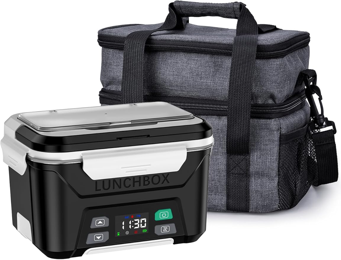 EAST OAK Cordless Electric Lunch Box for Adults, Heated Lunch Box Battery Powered with Automatic Heating, 5.5 Cups Portable Food Warmer with Insulated Carry Bag