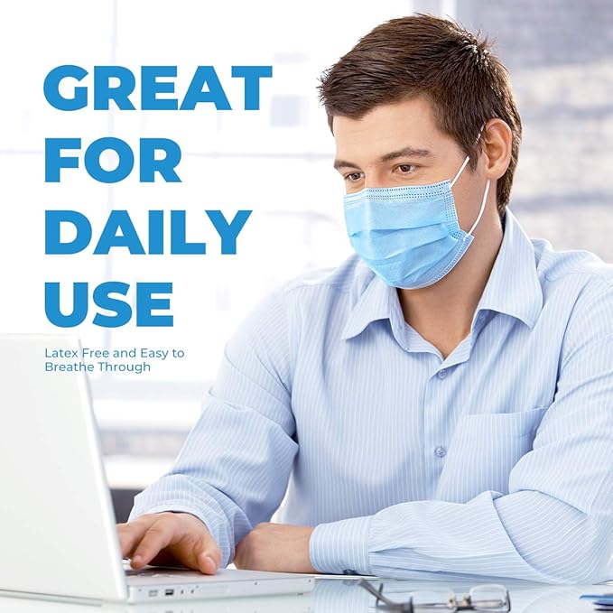 50 Pcs Disposable 3 Ply Safety Face Mask for Protection - with Nanofiber Lining Elastic Earloops, Lightweight Breathable Protective Anti-Dust Facial Masks Health School Office