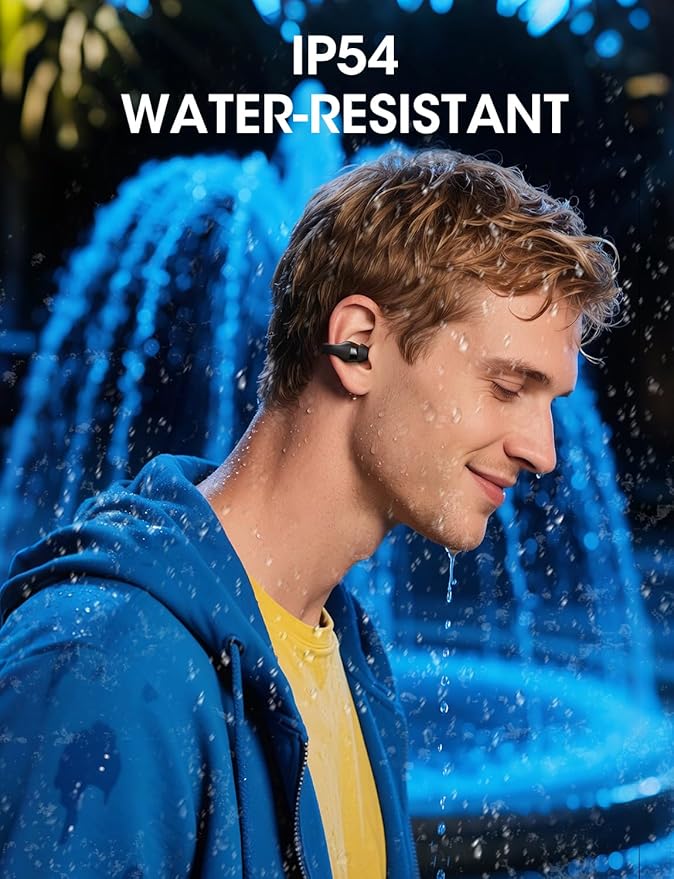 Clip on Earbuds, Open Ear Earbuds Wireless Bluetooth 5.4 with Mic, Open Ear Headphones with Charging Case LED Display, 44H Play, IP54 Waterproof, Lightweight Comfort for Running Sport Workout (Black)