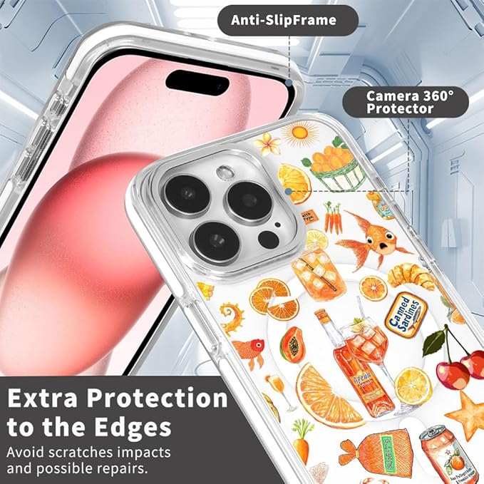 DAIZAG Case for iPhone 15 Pro, [Compatible with MagSafe],Phone Case for Women Girls Magnetic Clear Cover,Fruit Collage Summer Aesthetic