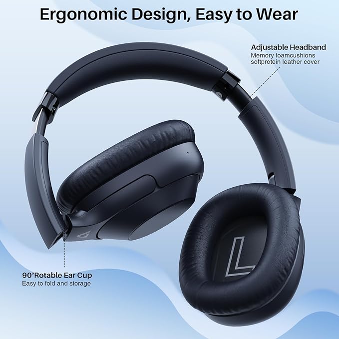 Bluetooth 5.2 Hybrid Active Noise Cancelling Headphones for Airplane Travel, 90H Playtime Wired and Wireless Over Ear ANC Headset for Adults, Android, Home Office