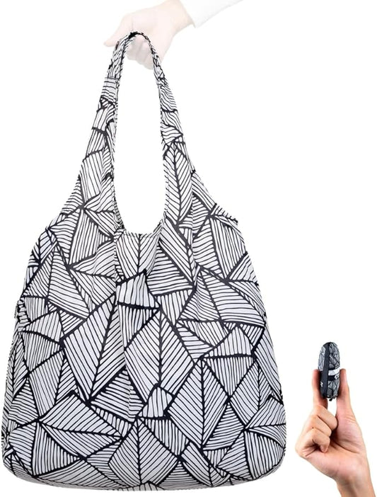 Nanobag Ultra-Lightweight Extra Large Size Tote Bag for Women & Men, Heavy Duty Reusable Grocery Bag, Foldable Travel Shopping Tote, Packable Cloth Bag with Handles, Washable Market Tote (Sketch)