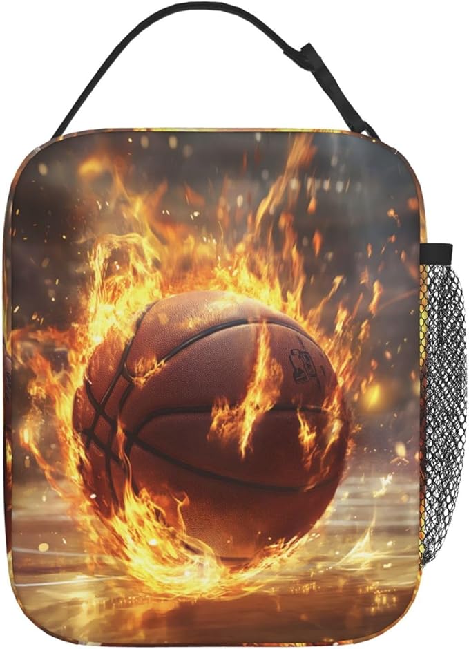Basketball Lunch Box Insulated Lunch Bag for kids Girls Boys Women,Reusable Lunch Box Containers for Women Men,Durable Cooler Tote Bag Lunchbox for Office/School/Picnic