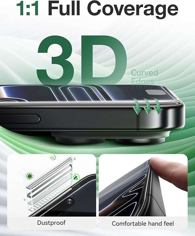 NIMASO for iPhone 17 Pro Screen Protector Full Coverage 6.3-Inch, No Bubbles No Dust, 3D Curved Edges 9H Hardness Tempered Glass, Military Grade Shatterproof, Anti-Scratch, with Roller,1 Pack