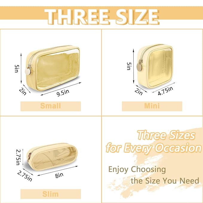 Clear Small Pencil Pouch Makeup Bag for Purse,Nylon&PVC Pencil Case Waterproof Makeup Brush Holder with Zipper,Preppy Transparent Pen Bag Travel Cosmetic Bag for Women Men Office(Slim-Beige)