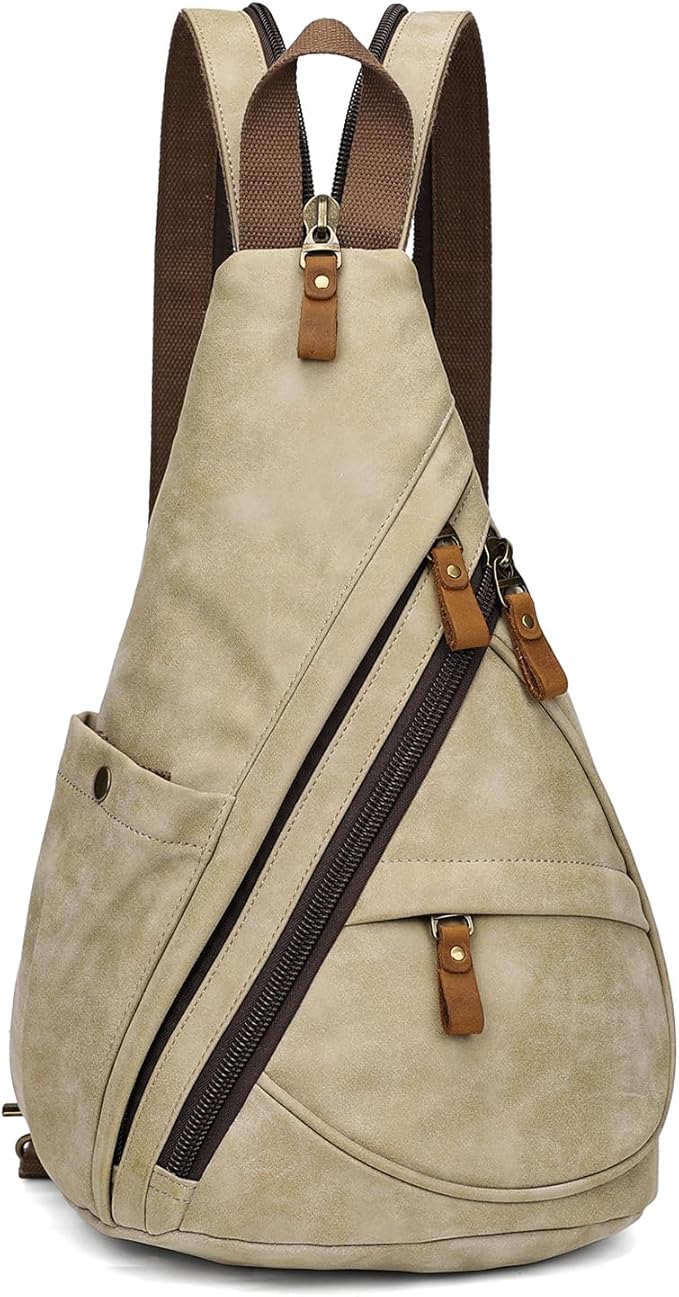 KL928 PU Leather Sling Bag - Small Crossbody Backpack Shoulder Casual Daypack Rucksack for Men Women