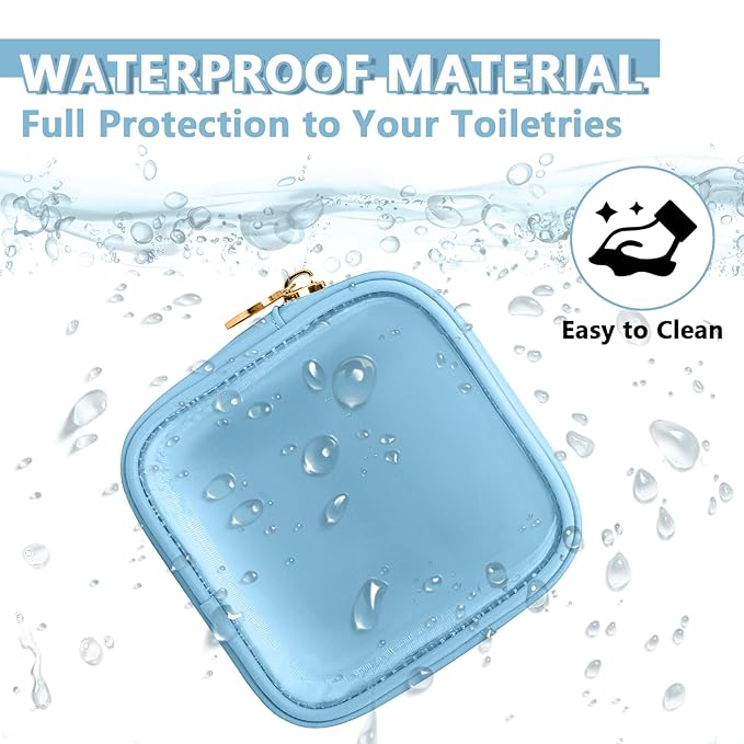 Clear Mini Makeup Bag for Purse, Small Nylon&PVC Cosmetic Travel Bag TSA Approved Toiletry Bag with Zipper, Preppy Transparent Makeup Travel Bag Coin Purse for Women Men Girls(Mini-Blue)