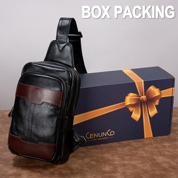 Genuine Leather Sling Bag for Men and Women Crossbody Shoulder Bag Side Sling Backpack Chest Purse Cross Body Casual Daypack