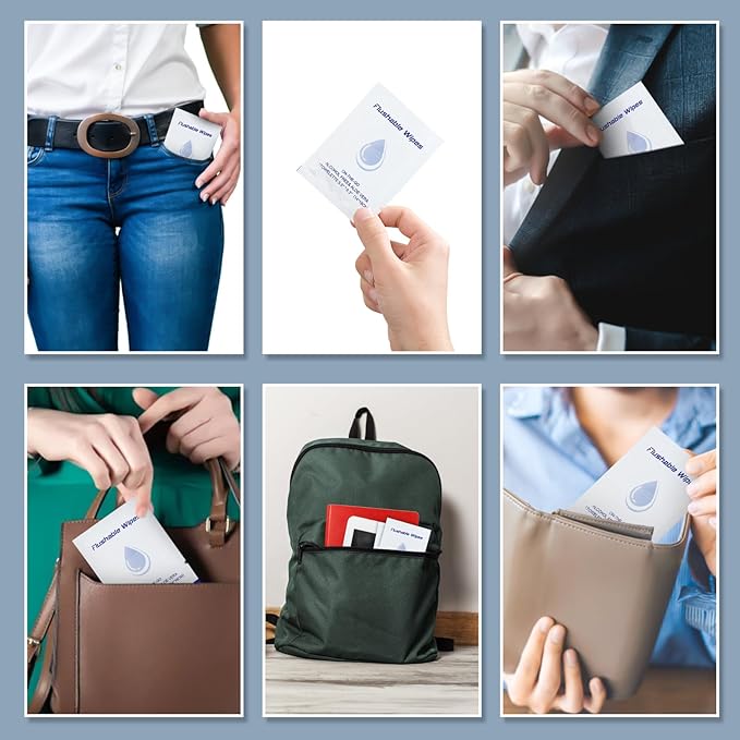 twoworld Flushable Wipes Travel Size Individually Wrapped for Women and Men,Unscented Wet Wipes Travel Size for Adult,Women,Men,Girl and Homeless (white,pack of 100)