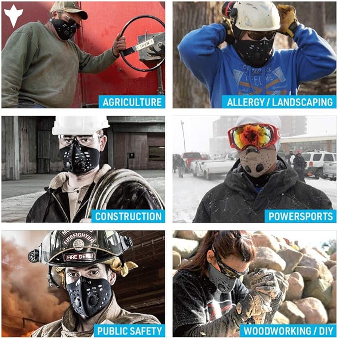 RZ Mask M1 - Neoprene Dust Mask w/ 99.8% Carbon Filtration, Reusable and Washable Face Mask, Anti Fogging w/ 360° Degree Seal