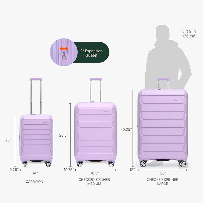 Traveler's Choice Pagosa Indestructible Hardshell Expandable Spinner Luggage, Lavender, 2-Piece Set (22/26)