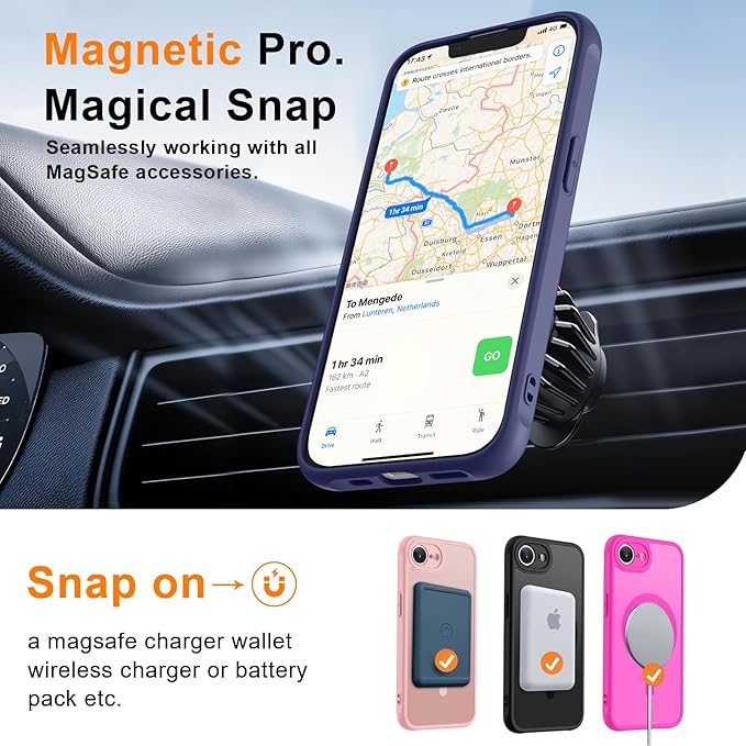 MOCCA Strong Magnetic for iPhone 16e Case [Compatible with Magsafe] [Full Camera Protection] Slim Translucent Matte Shockproof Cover for iPhone 16e Phone Case 6.1'',Deep Blue