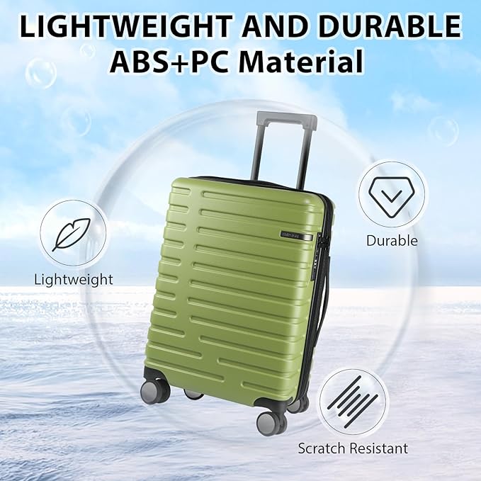 EMPSIGN Carry On Luggage with Spinner Wheels, Hard Shell Carry-On Expandable Suitcase 21x14x9 Airline Approved & Built-in TSA Lock, Durable Travel Rolling Suitcase, Carry-On 20-Inch, Green