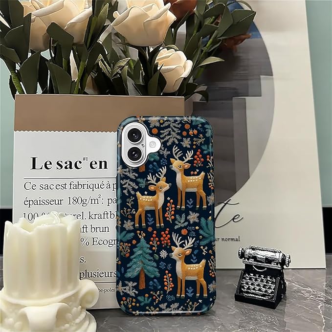 Case for iPhone 16 Plus Case,Cute Christmas Reindeer Design - Hybrid Dual Protection Silicone + Hard PC Shockproof Full Body Cover Slim Anti-Scratch Protective Case for Men Women