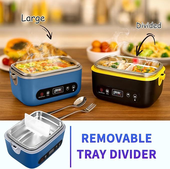Cordless Electric Lunch Box,24000mAh Battery Powered Self Heating Lunch Box,1.2L Portable Food Warmer With Removable Divider,Insulated Bag & Utensils,For Office & Outdoor Use