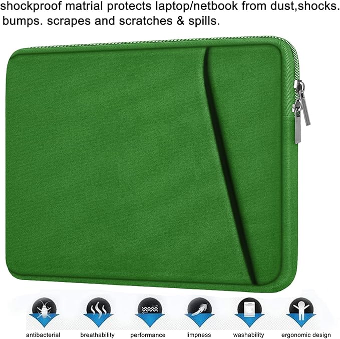 Askuko 14 inch Laptop Sleeve, Shockproof Protective Computer Cover, Durable Carrying Bag Laptop Case Compatible with 14"" MacBook Air/Pro HP Asus Lenovo Notebook, Dark Green