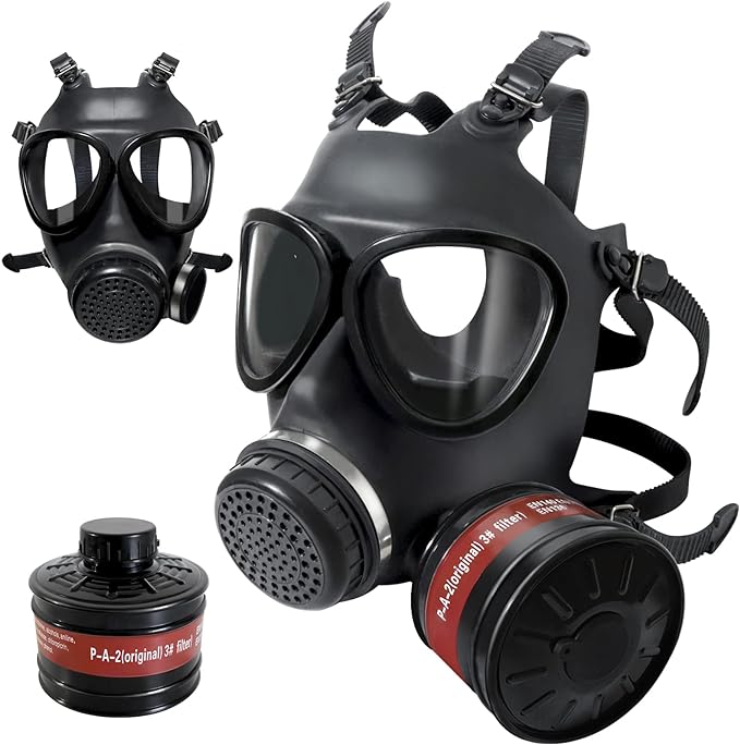 Full Face Respirator Reusable Gas Mask, Survival Nuclear and Chemical Gas Masks with 40mm Activated Carbon Filter in Vapor, Chemical, Gas, Paint Spary, Woodworking and Other Work Protection