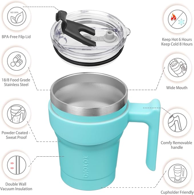 BJPKPK Tumbler With Handle 10 oz Stainless Steel Tumbler With Lid And Straw Insulated Coffee Cups,Turquoise
