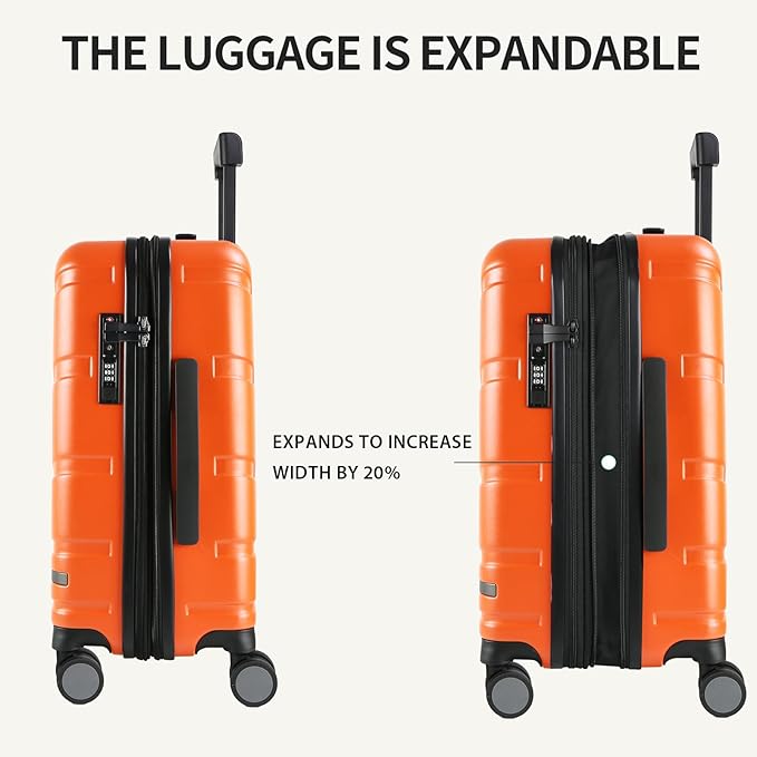 VANKEAN Carry On Luggage with Spinner Wheels & TSA Lock, Expandable Fashionable Hard Shell Suitcase airline approved，20 Inch Carry-On，Orange