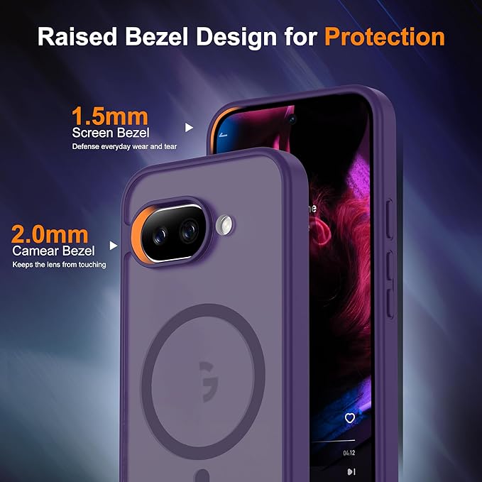 Compatible with Google Pixel 9A Case with Magnetic [Compatible with Mag-Safe][Military Grade Drop Protection] Slim Translucent Matte Phone Case with Anti-Fingerprint Tech, Purple