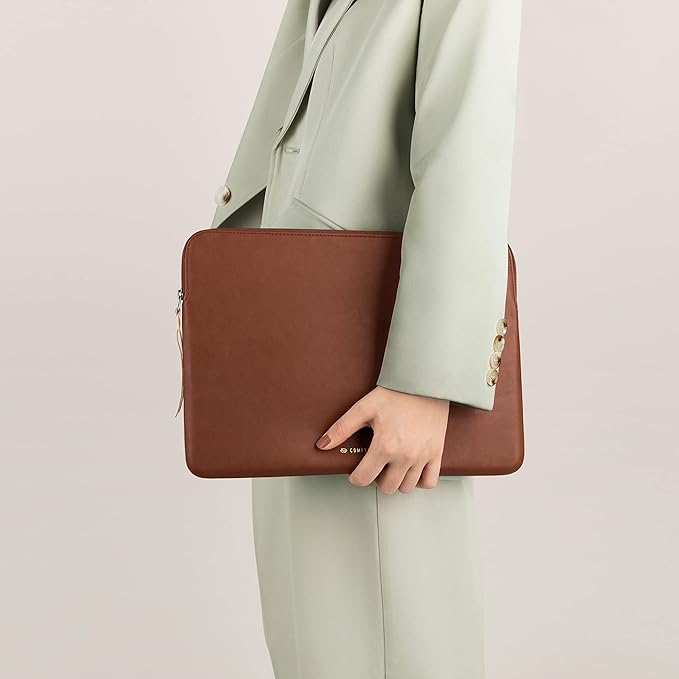 Comfyable Slim Laptop Sleeve Compatible with 13 Inch MacBook Air 13 in M4 M3 M2 M1, 13" MacBook Pro, PU Leather Bag Water-Resistant Cover Case, Brown