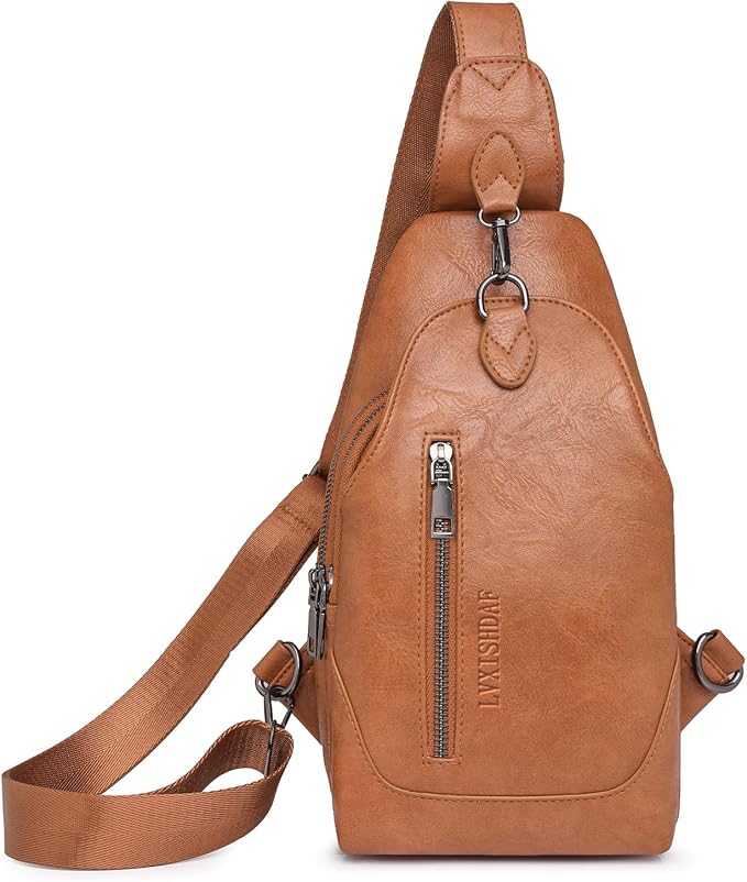 Small Sling Bag for Women - in Vegan Leather Versatile Fanny Pack, Crossbody Bags for Women with Adjustable Guitar Belt Suitable, Brown