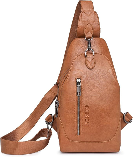 Small Sling Bag for Women - in Vegan Leather Versatile Fanny Pack, Crossbody Bags for Women with Adjustable Guitar Belt Suitable, Brown