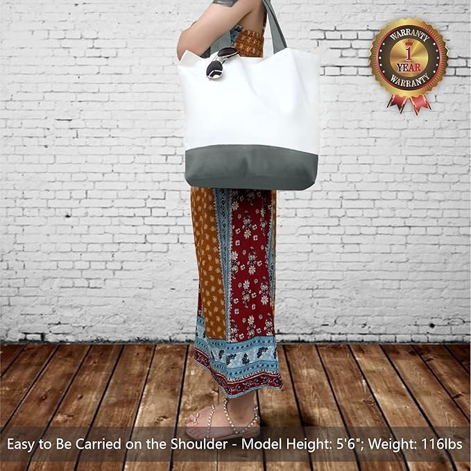 TOPDesign 3-Pack Super Strong Large 12oz Cotton Canvas Tote Bags, Reusable Grocery Shopping Cloth Bags, Fashionable Two-Tone Totes for Crafts, DIY Your Creative Designs
