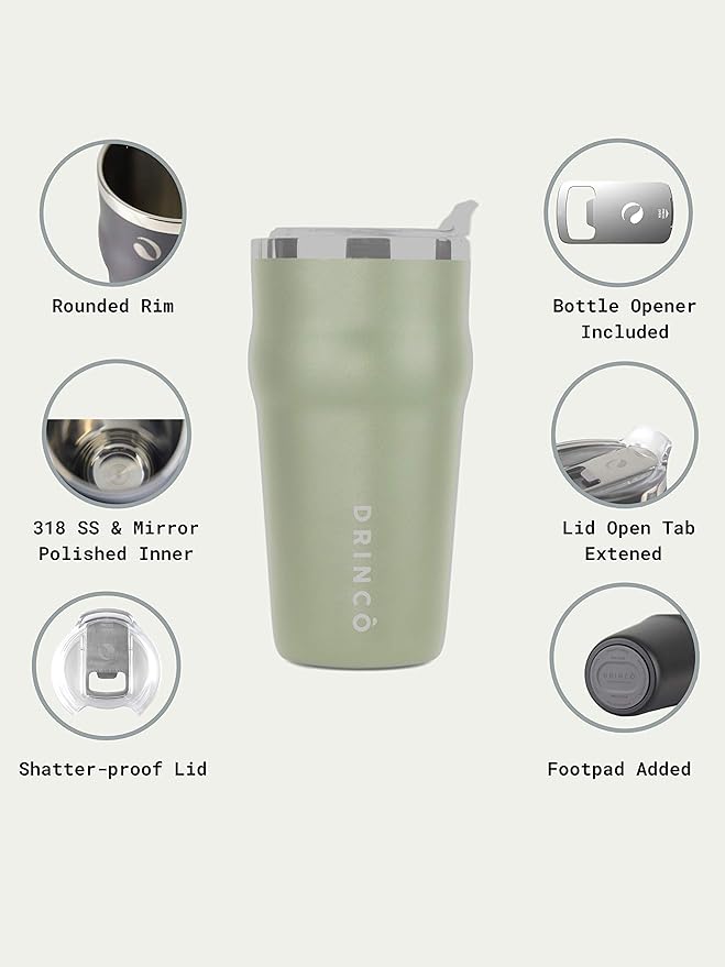 Drinco 20oz Stainless Steel Tumbler, Vacuum Insulated Tumbler Pint Glass Beer Mug with Built-in Bottle Opener, THOR (20oz Beer Tumbler, Forest)