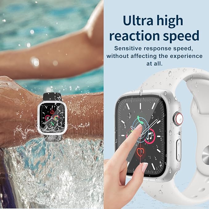 Waterproof Case for Apple Watch Series 9 Series 7 8 45mm, Built-in Screen Protector with Tempered Glass [Touch Sensitive] Cover for iWatch S9/S8/S7 Accessories 45mm, Silver