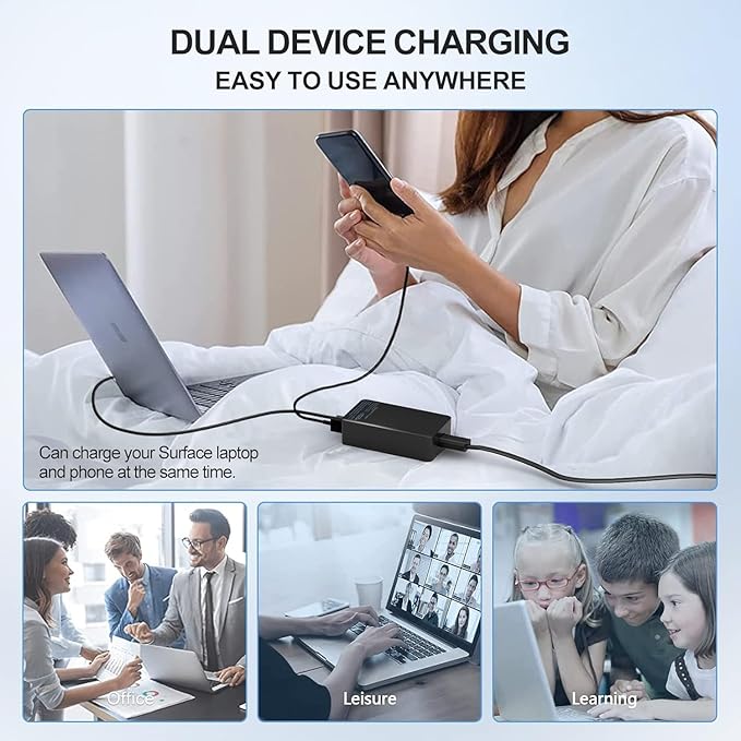 65W Microsoft Surface Charger with Pro 3-8, Laptop 6-4,1769, 1736, 1800 Surface Go Tablet, Surface Book 3-1,Windows Surface Laptop,Support 44W, 36W, LED,Power Adapter Cord