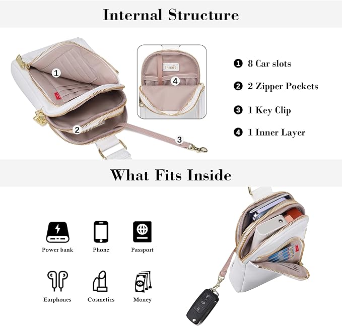 INICAT RFID Blocking Sling Bag Leather Crossbody Bags for Women Fanny Pack Cross Body for Woman Chest Bag for Travel 1.9L