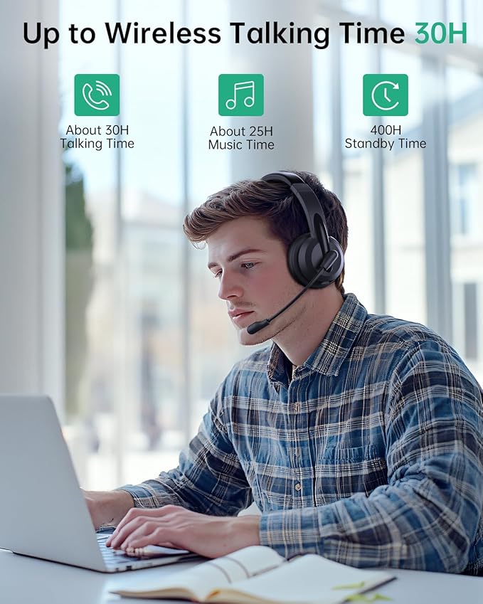Wireless Headset with Mic for Work with AI Noise Cancelling Mic for Clear Calls, Bluetooth V5.3 Headphones with Microphone to USB A/C Dongle & Mic Mute for Computer Laptop PC iPhone (Black)